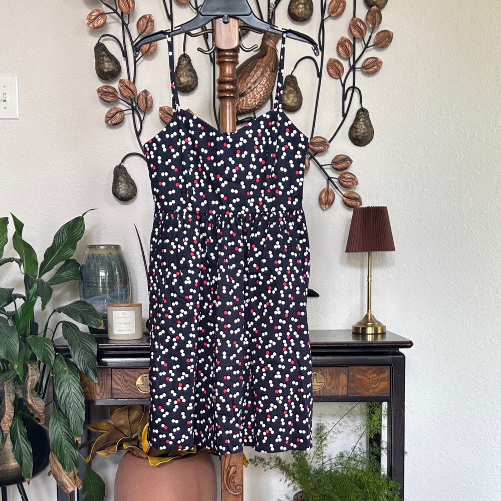 Vintage NWT GAP Navy Blue Dress with Red and White Dot Print size 10